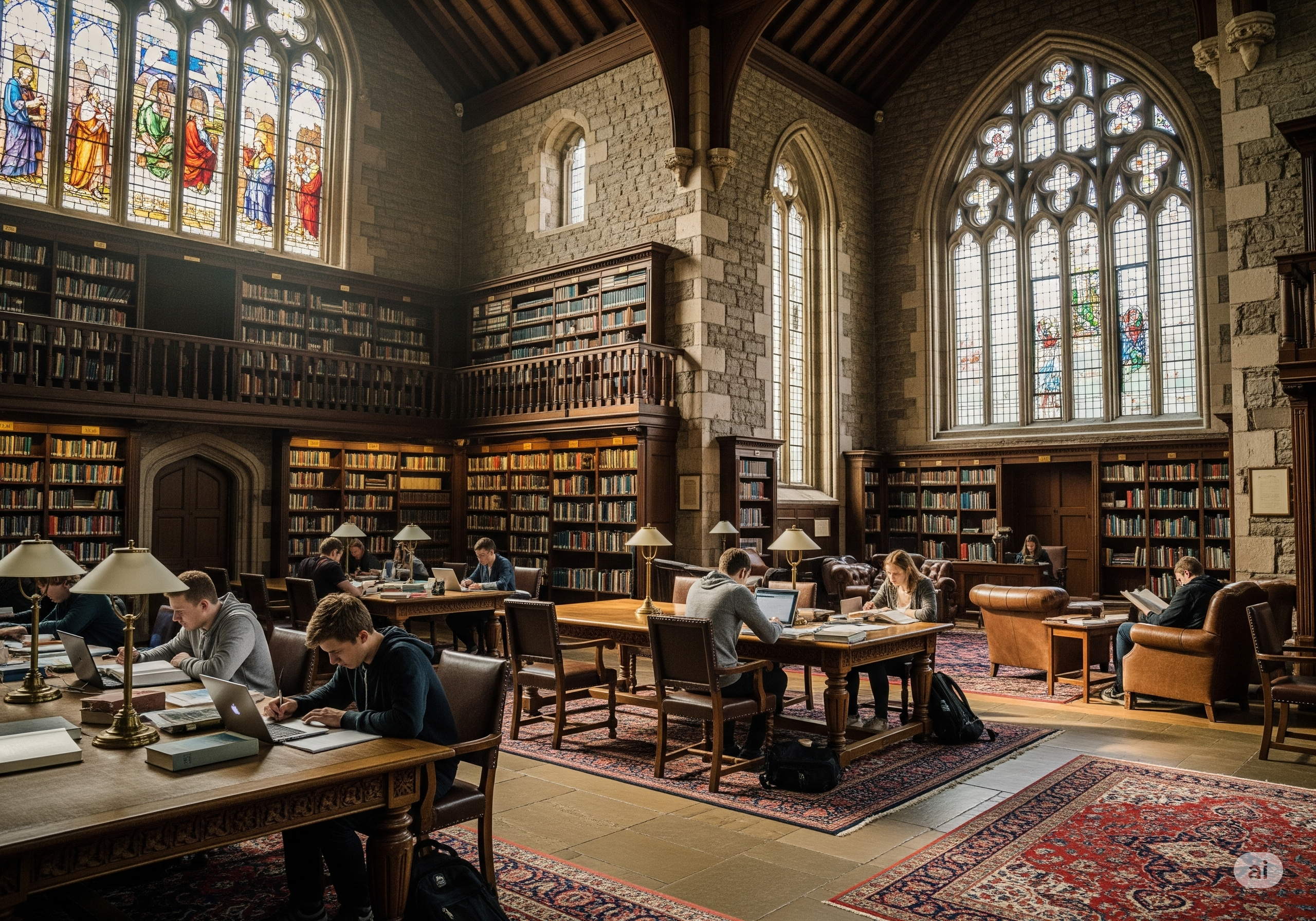 A classic, quiet library representing a break from school